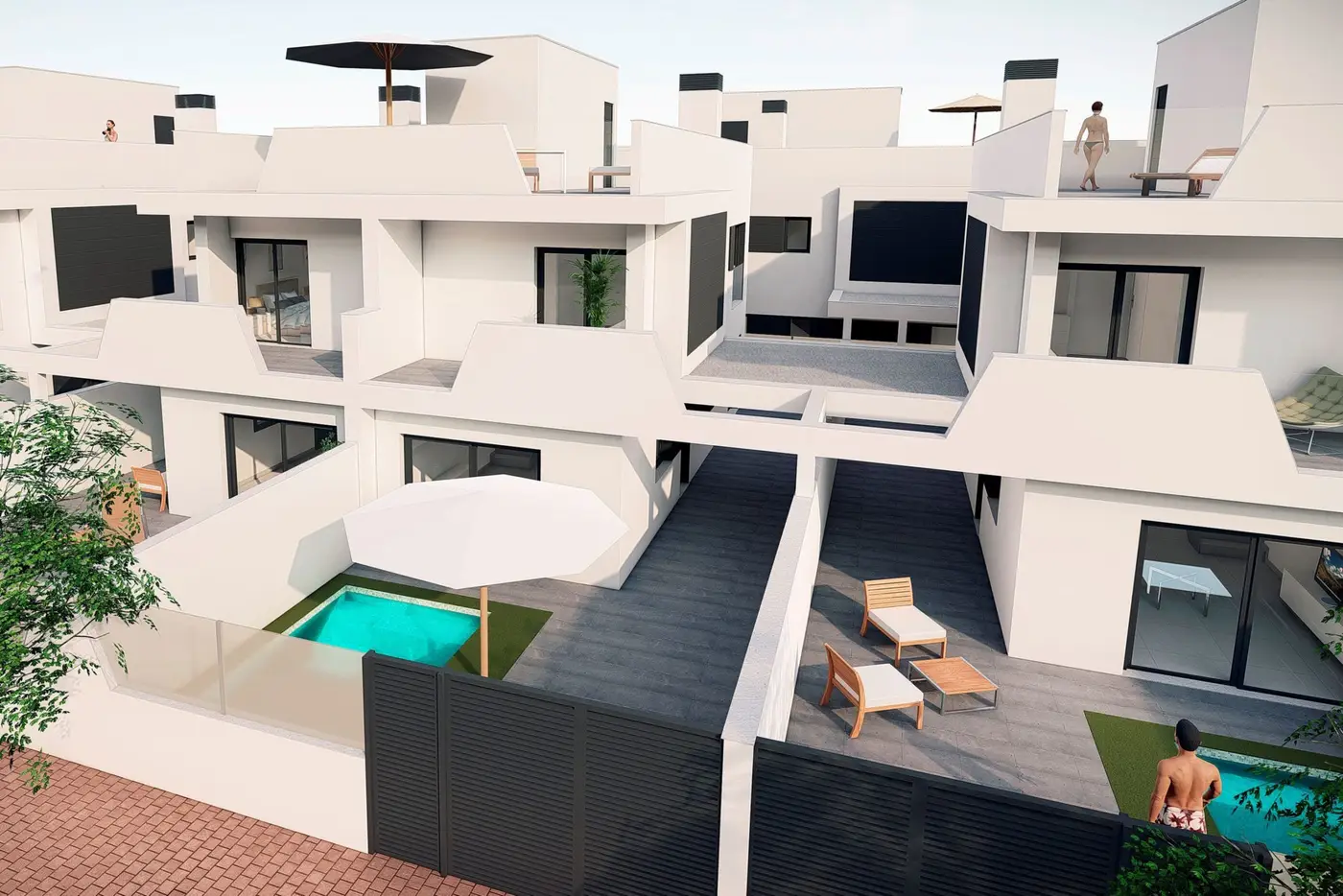 Santiago de la Ribera/Costa Calida – 10 nye rekkehus med privat basseng og takterrasse nær stranden