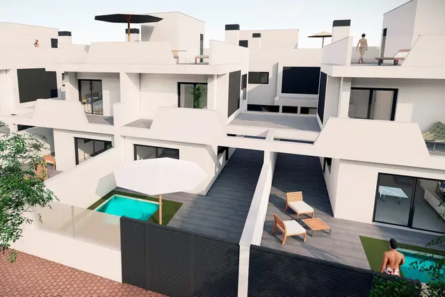 Santiago de la Ribera/Costa Calida – 10 nye rekkehus med privat basseng og takterrasse nær stranden